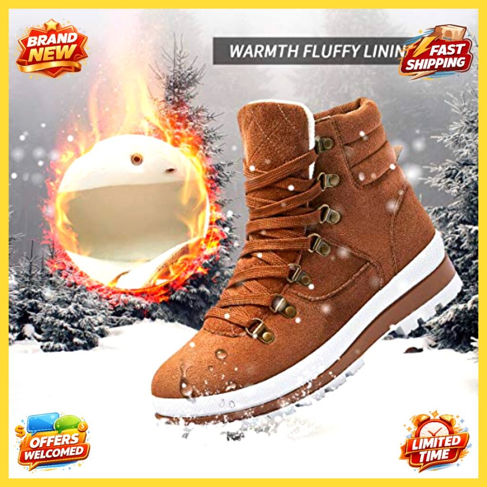 Lace-Up Combat Boots with Side Zipper, Anti-Slip Sole, Fluffy Lining, Winter - Picture 6 of 7